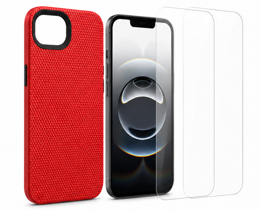 For iPhone 16e Shockproof Rugged Red Case + 2x Screen Protector