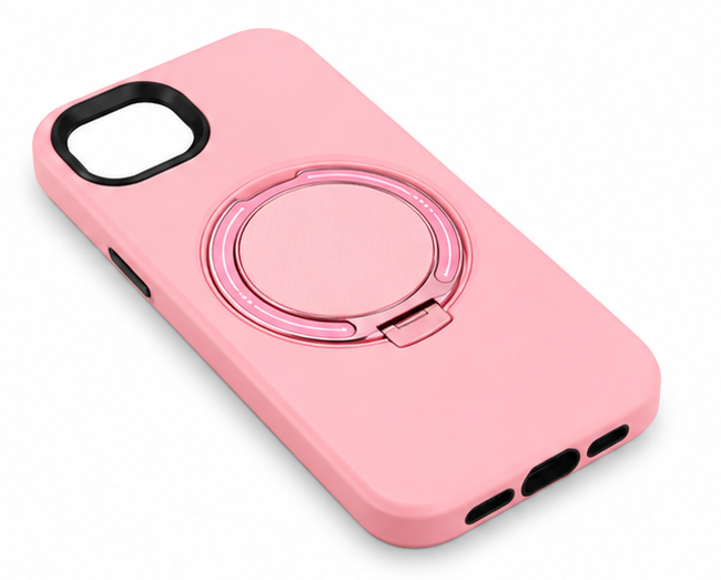 For iPhone 17e MagSafe Pink Spin Grip Ring Stand Case + 2 Pack Tempered Glass Screen Protectors | Shockproof Protective Cover