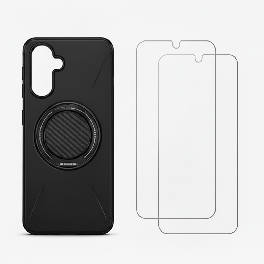 For Samsung Galaxy S26 Black Magsafe Spin Grip Phone Case + 2 Pack 9H Tempered Glass Screen Protectors