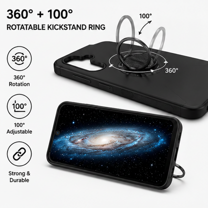 For Samsung Galaxy S26 Black Magsafe Spin Grip Phone Case + 2 Pack 9H Tempered Glass Screen Protectors