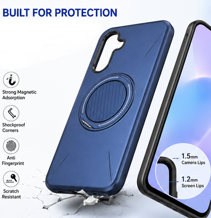 For Samsung Galaxy A16 Blue Magsafe Spin Grip Phone Case + 2 Pack 9H Tempered Glass Screen Protectors
