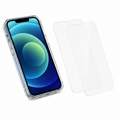 For iPhone 14 Shockproof Clear Case + 2 Pack Tempered Glass Screen Protectors Bundle – Slim Fit Protective Cover with HD Scratch Resistant Glass