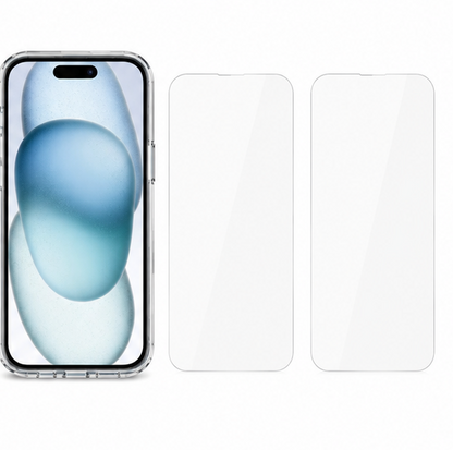For iPhone 15 Plus Shockproof Clear Case + 2 Pack Tempered Glass Screen Protectors Bundle – Slim Fit Protective Cover with HD Scratch Resistant Glass