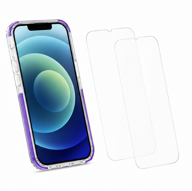 For iPhone 14 Shockproof Purple Magsafe Clear Case + 2 Pack Tempered Glass Screen Protectors Bundle – Slim Fit Protective Cover
