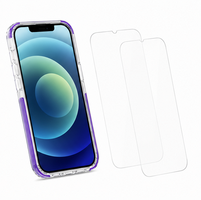 For iPhone 14 Shockproof Purple Magsafe Clear Case + 2 Pack Tempered Glass Screen Protectors Bundle – Slim Fit Protective Cover