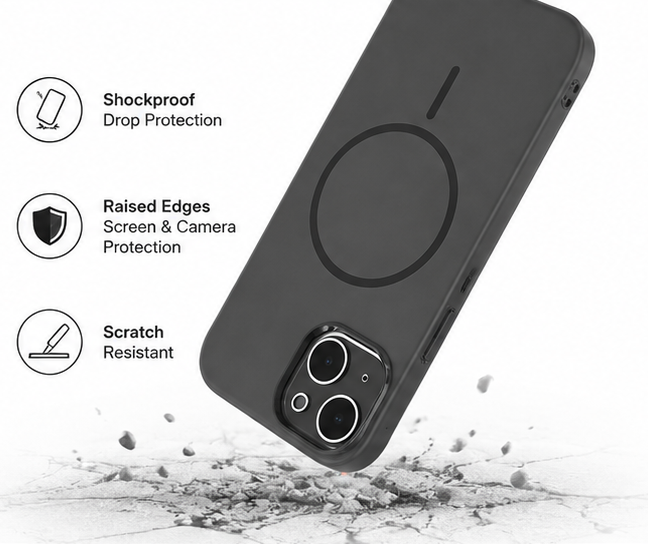 For iPhone 13 Magsafe  Silicone Space Grey Case + 2 x Tempered Glass Protectors