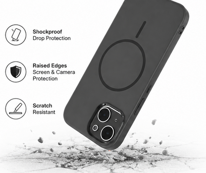 For iPhone 13 Magsafe  Silicone Space Grey Case + 2 x Tempered Glass Protectors