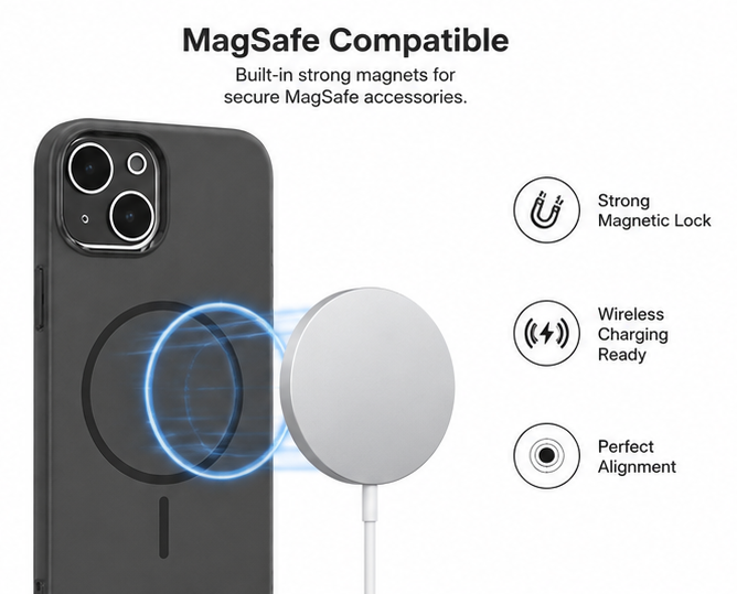For iPhone 13 Magsafe  Silicone Space Grey Case + 2 x Tempered Glass Protectors