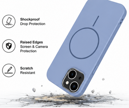 For iPhone 14 Magsafe  Silicone Blue Case + 2 x Tempered Glass Protectors
