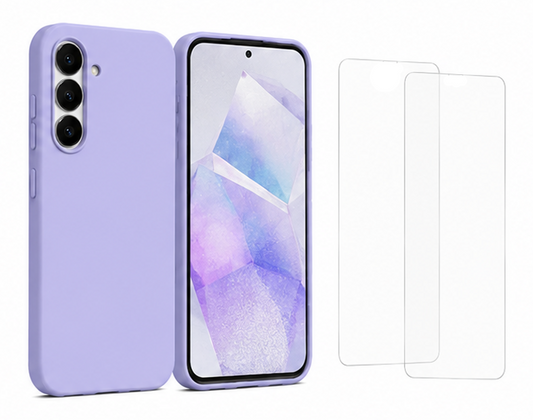 For Samsung Galaxy A35 Silicone Shockproof Light Purple Case + 2 Screen Protectors