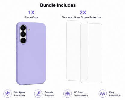 For Samsung Galaxy A56 Silicone Shockproof Light Purple Case + 2 Screen Protectors