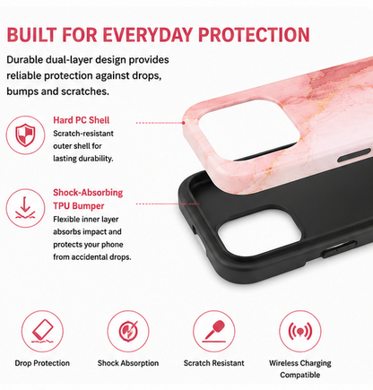 For iPhone 13 Pro Magsafe Marble Pattern Dual Layer Protective Case – Pink