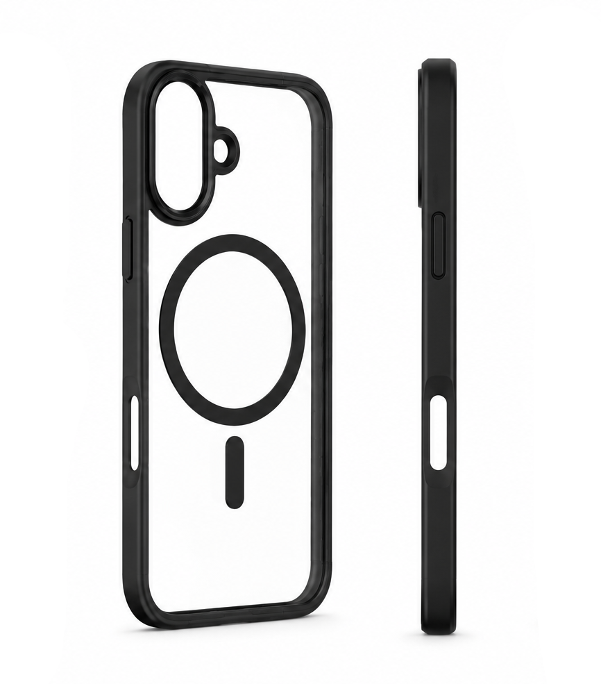 For iPhone 16  Black MagSafe Compatible Clear Case Shockproof Anti Drop