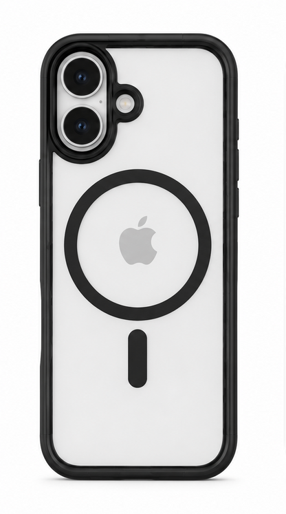 For iPhone 16  Black MagSafe Compatible Clear Case Shockproof Anti Drop