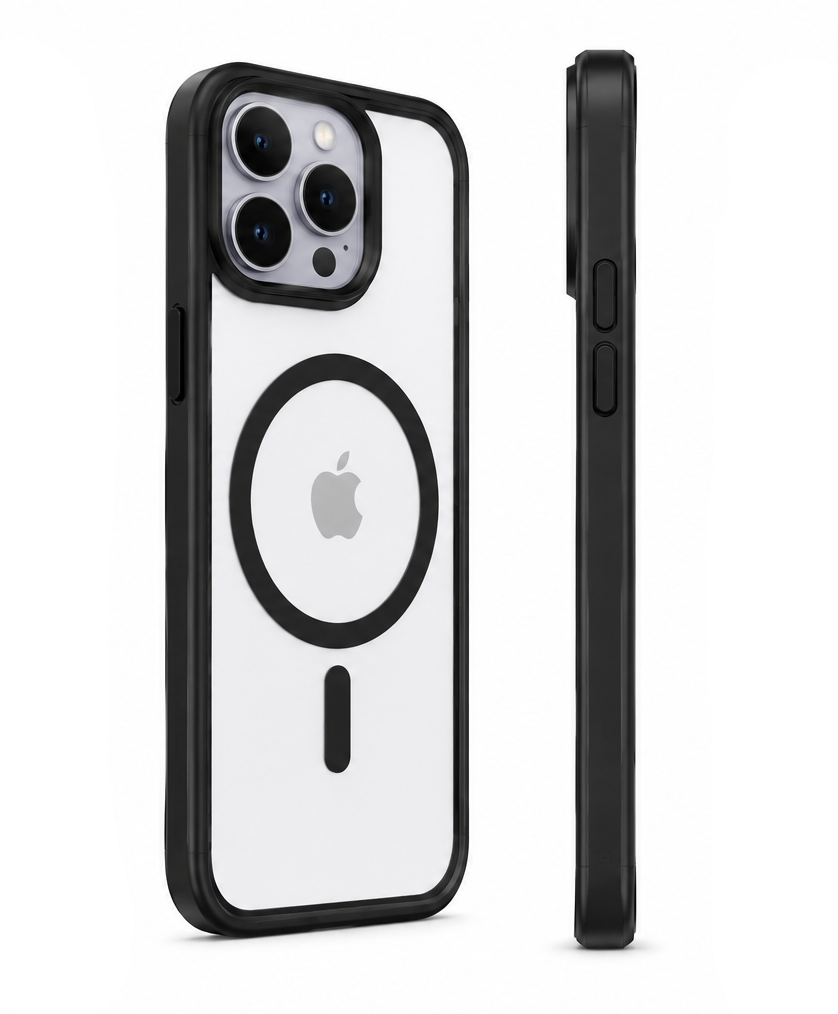 For iPhone 15 Pro-Black MagSafe Compatible Clear Case Shockproof Anti Drop