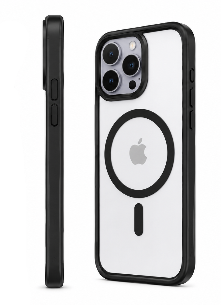 For iPhone 15 Pro-Black MagSafe Compatible Clear Case Shockproof Anti Drop