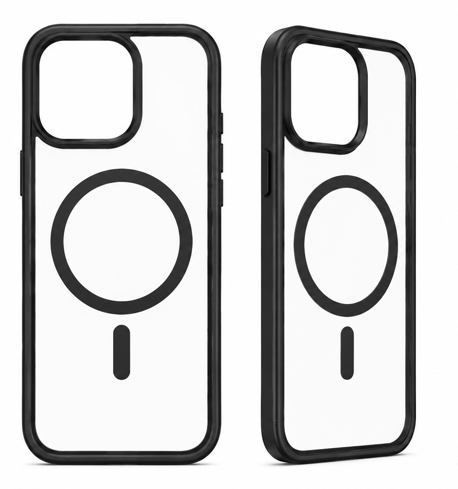 For iPhone 15 Pro-Black MagSafe Compatible Clear Case Shockproof Anti Drop