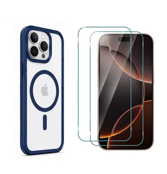 For iPhone 15 Pro Clear MagSafe Blue Case+ 2 x Screen Protectors