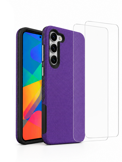 For S25 FE Purple Dual Layer Shockproof Phone Case + 2x Tempered Glass Screen Protectors