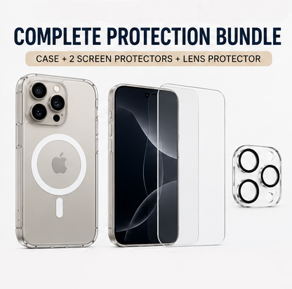 For iPhone 16 Pro Max Complete Protection Bundle | MagSafe Clear Case + Screen Protectors + Lens Guard