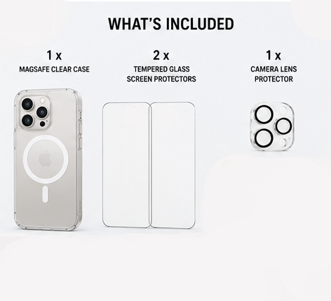For iPhone 16 Pro Max Complete Protection Bundle | MagSafe Clear Case + Screen Protectors + Lens Guard