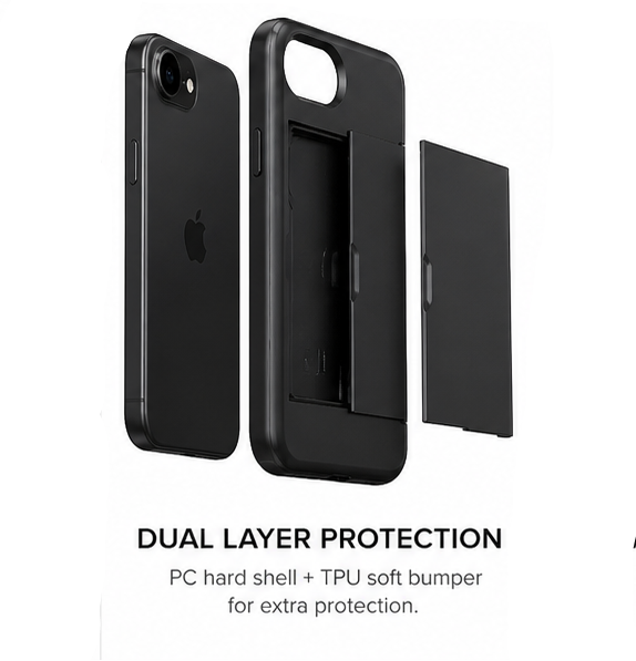 For iPhone 17e Case with Card Holder Shockproof Slim Protective Phone Cover