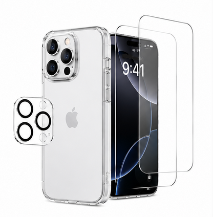 For iPhone 16 Pro Max Clear Case Bundle – Shockproof Transparent Case + 2 Pack Tempered Glass Screen Protectors + Camera Lens Protector Set