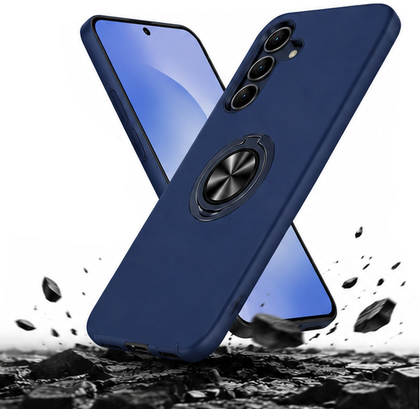 For Samsung Galaxy S21 Protective Navy Blue Ring Holder Case + 2 Pack Tempered Glass Screen Protectors | Shockproof Full Protection