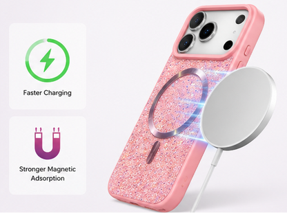 For iPhone 17 Pro glitter magsafe sparkle protective phone case- Pink