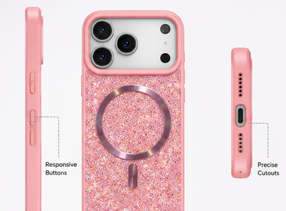 For iPhone 17 Pro glitter magsafe sparkle protective phone case- Pink