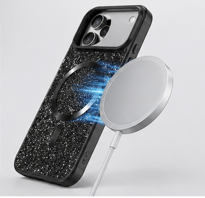 For iPhone 17 Pro glitter magsafe sparkle protective phone case-Black