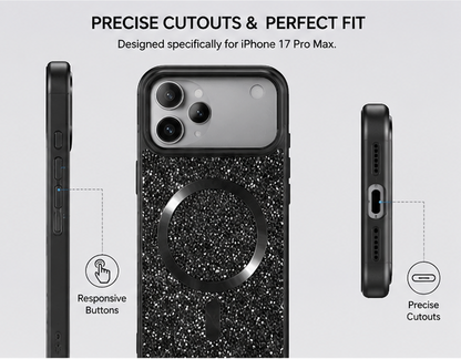For iPhone 17 Pro glitter magsafe sparkle protective phone case-Black