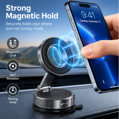 Magsafe Car Phone Holder 360° Rotating Foldable Dashboard Mount – Black
