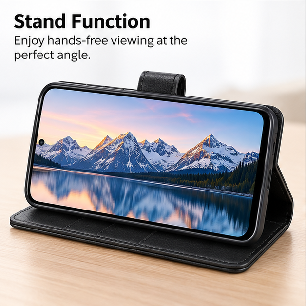 For Samsung Galaxy S26 FE Wallet Case with Card holder- Black Flip Cover