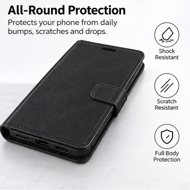 For Samsung Galaxy A17 Wallet Case with Card holder Black Colour