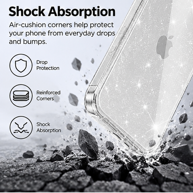 For iPhone 18 Pro Case Hard Clear Glitter Case