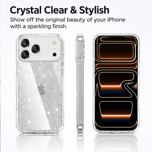 For iPhone 18 Pro Case Hard Clear Glitter Case