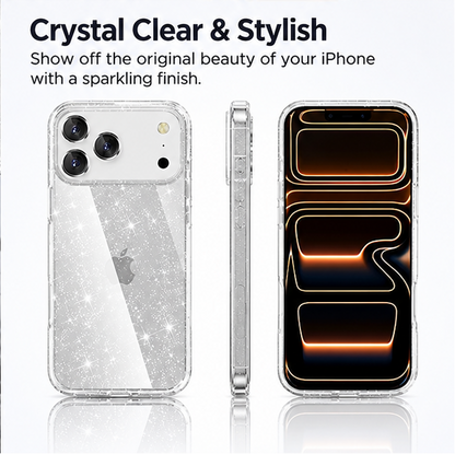 For iPhone 18 Pro Case Hard Clear Glitter Case