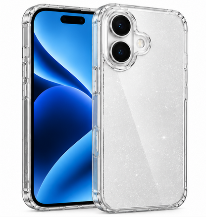 For iPhone 16 Case Hard Clear Glitter Case