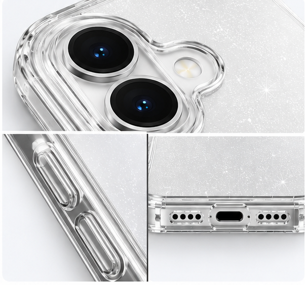 For iPhone 16 Case Hard Clear Glitter Case
