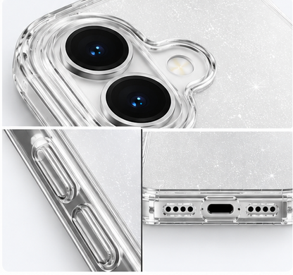 For iPhone 16 Case Hard Clear Glitter Case