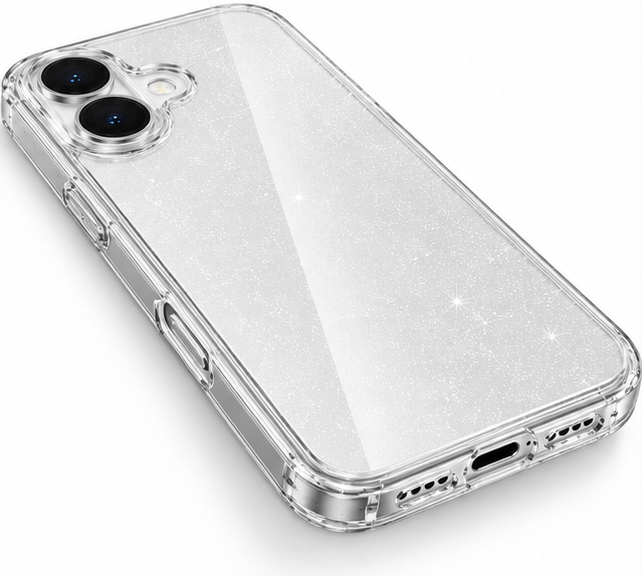 For iPhone 16 Case Hard Clear Glitter Case
