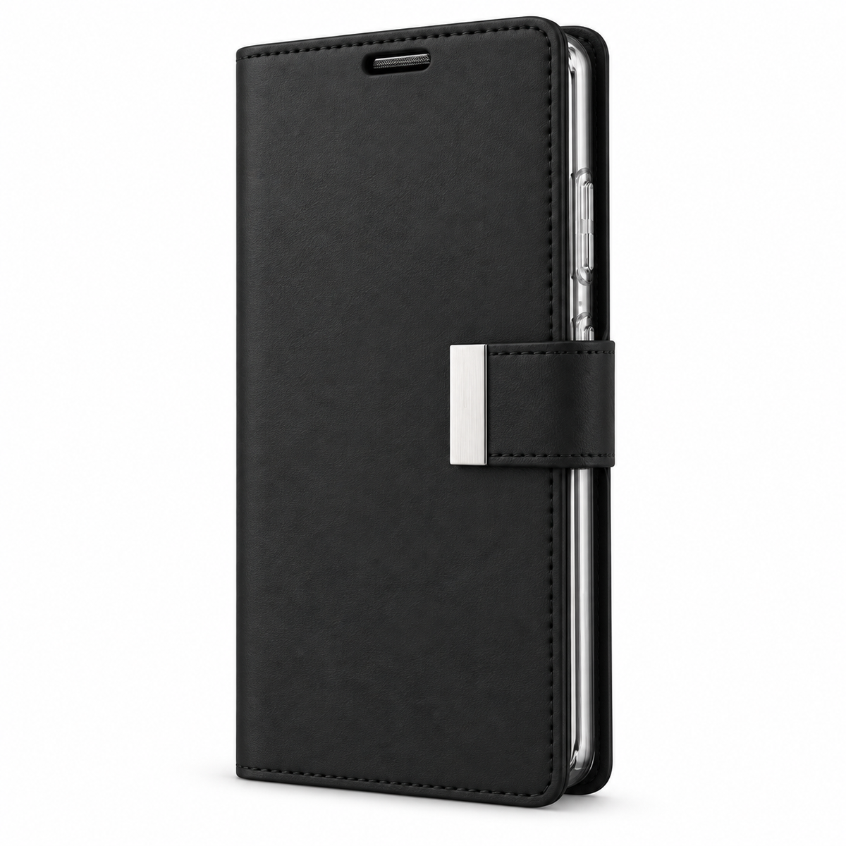 For Samsung Galaxy S25 Dual-Layer Wallet Case – Black Folio Cover with Card Slots