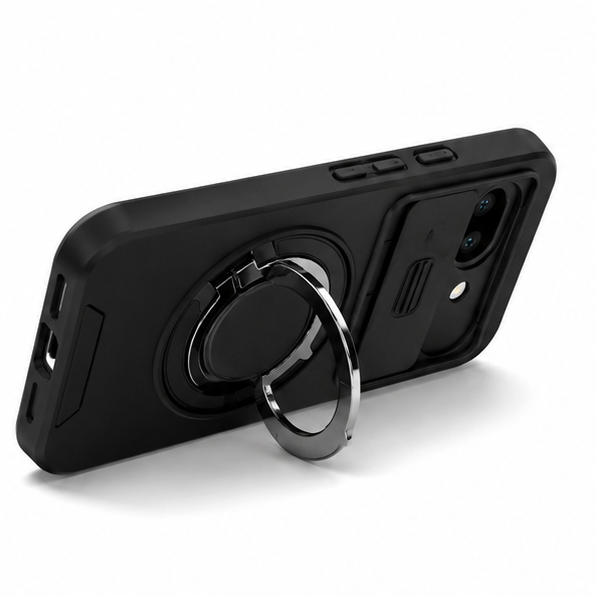 For Google Pixel 10a Case Magnetic Ring Holder Kickstand Shockproof Rugged Cover with Camera Slide Protection – Black