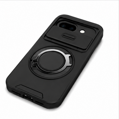 For Google Pixel 10a Case Magnetic Ring Holder Kickstand Shockproof Rugged Cover with Camera Slide Protection – Black