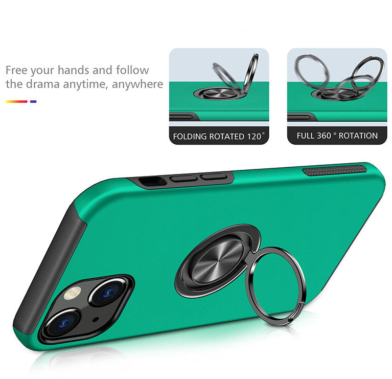 For iPhone 13 Slim Case with Metal Ring Stand-Dark Green