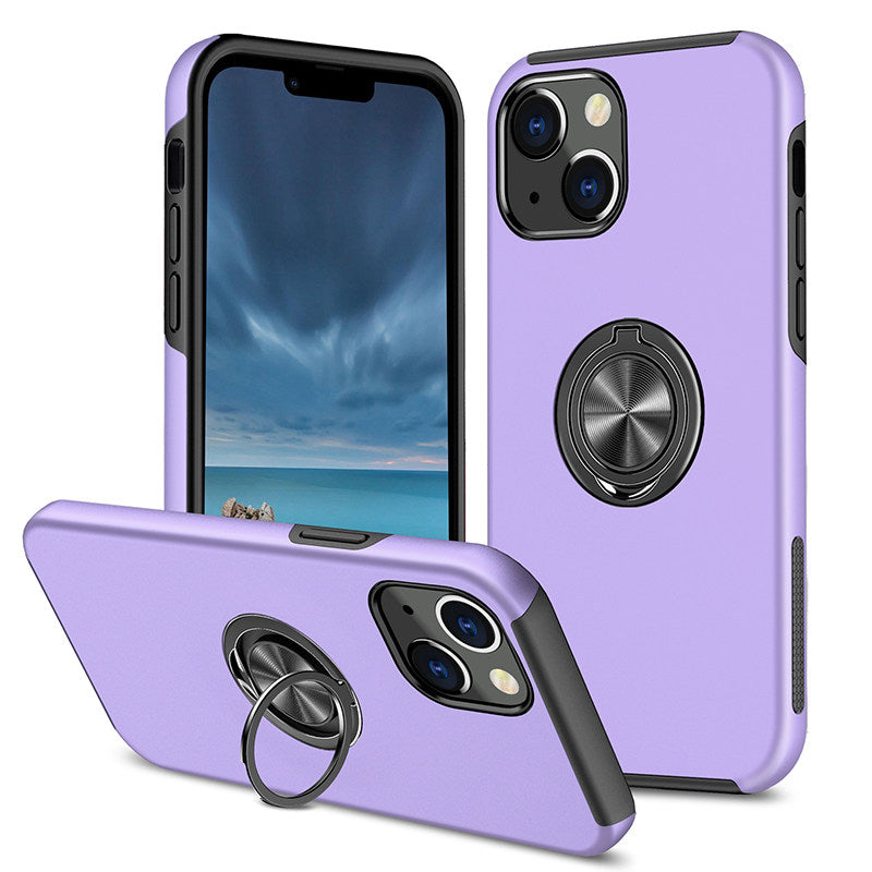 For iPhone 13 Slim Case with Metal Ring Stand-Purple Colour