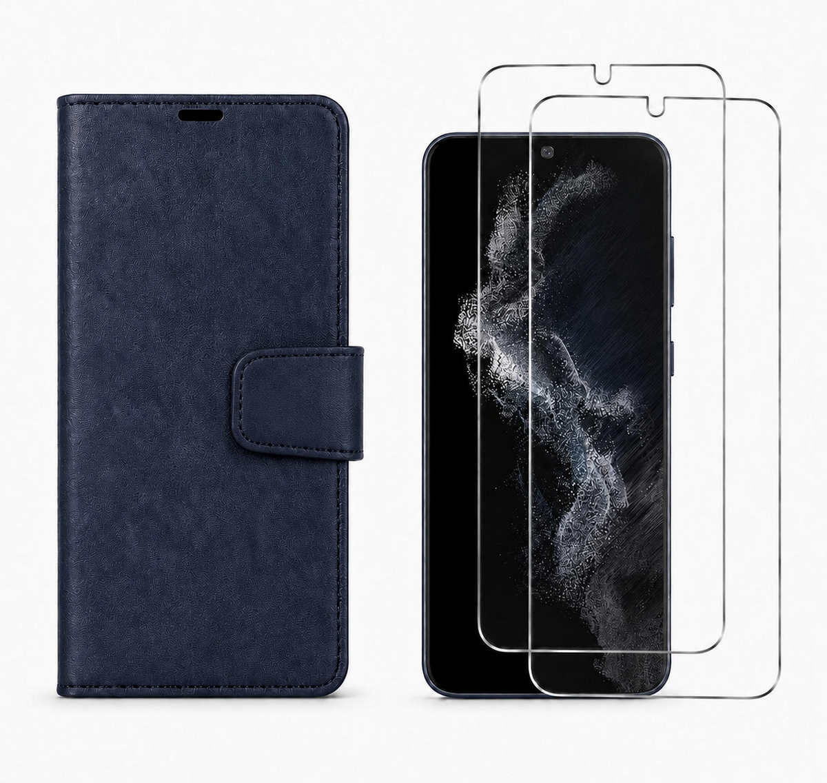 For Samsung Galaxy A17 Wallet Case Blue + 2 x Screen Protectors