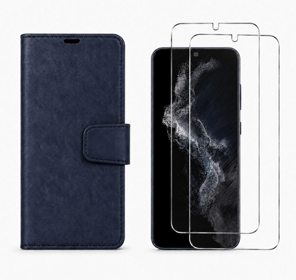 For Samsung Galaxy A17 Wallet Case Blue + 2 x Screen Protectors