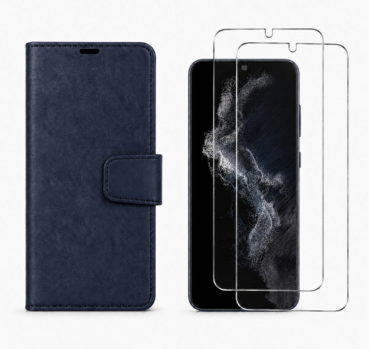 For Samsung Galaxy A17 Wallet Case Blue + 2 x Screen Protectors